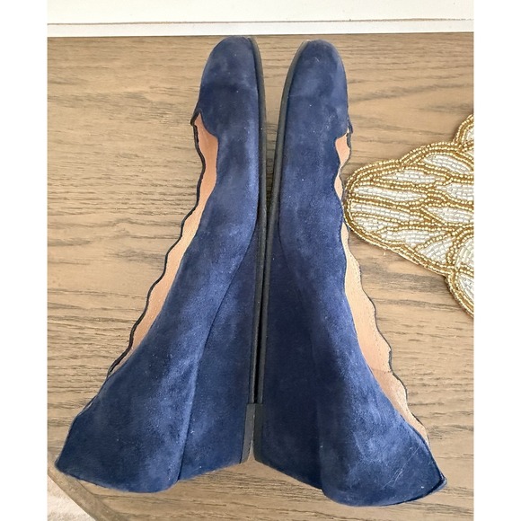 FS/NY Cassie Beach Navy Suede Wedge Flats Womens Size 5B Scalloped Edge - Picture 7 of 9
